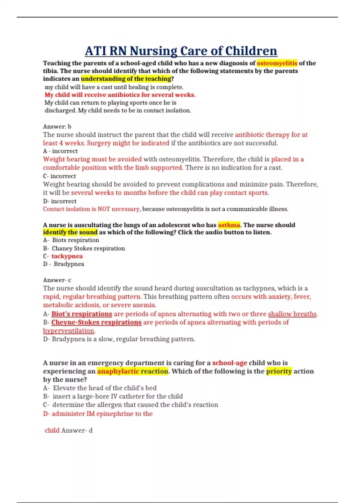 (NGN) ATI RN Nursing Care of Children Proctored Exam Questions with ...