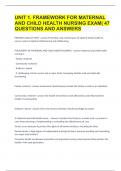 UNIT 1. FRAMEWORK FOR MATERNAL AND CHILD HEALTH NURSING EXAM|47 QUESTIONS AND ANSWERS9VERIFIED FOR ACCURACY