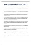 MGMT 425 EXAM ONE ALFRED TOMA&semi; questions with correct and complete solutions