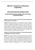 BME 100 - Introduction to Biomedical Engineering Exam Questions and Answers Guide for  Biomedical Engineering BSE major OR Visiting University Students