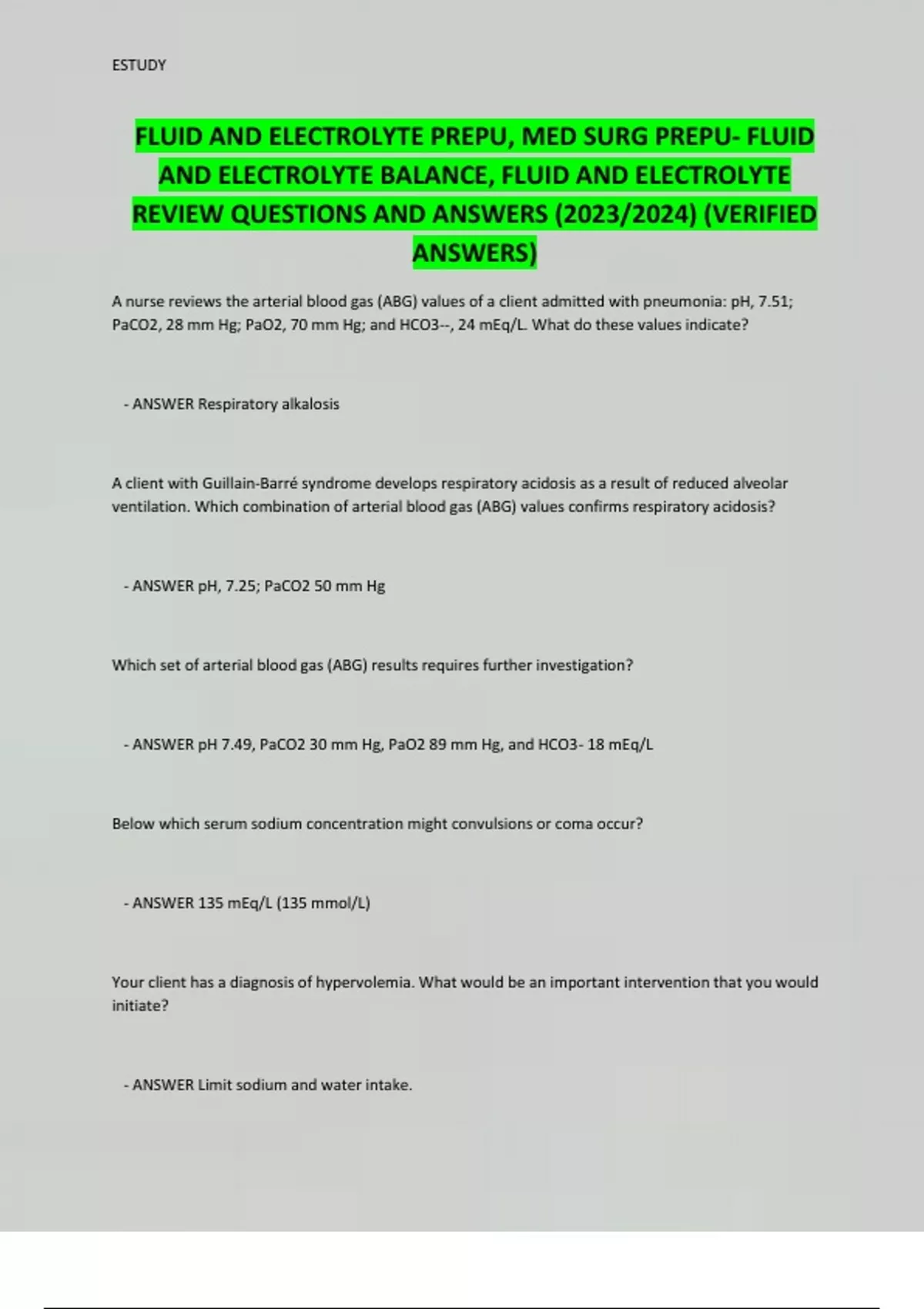 FLUID AND ELECTROLYTE PREPU, MED SURG PREPU FLUID AND ELECTROLYTE
