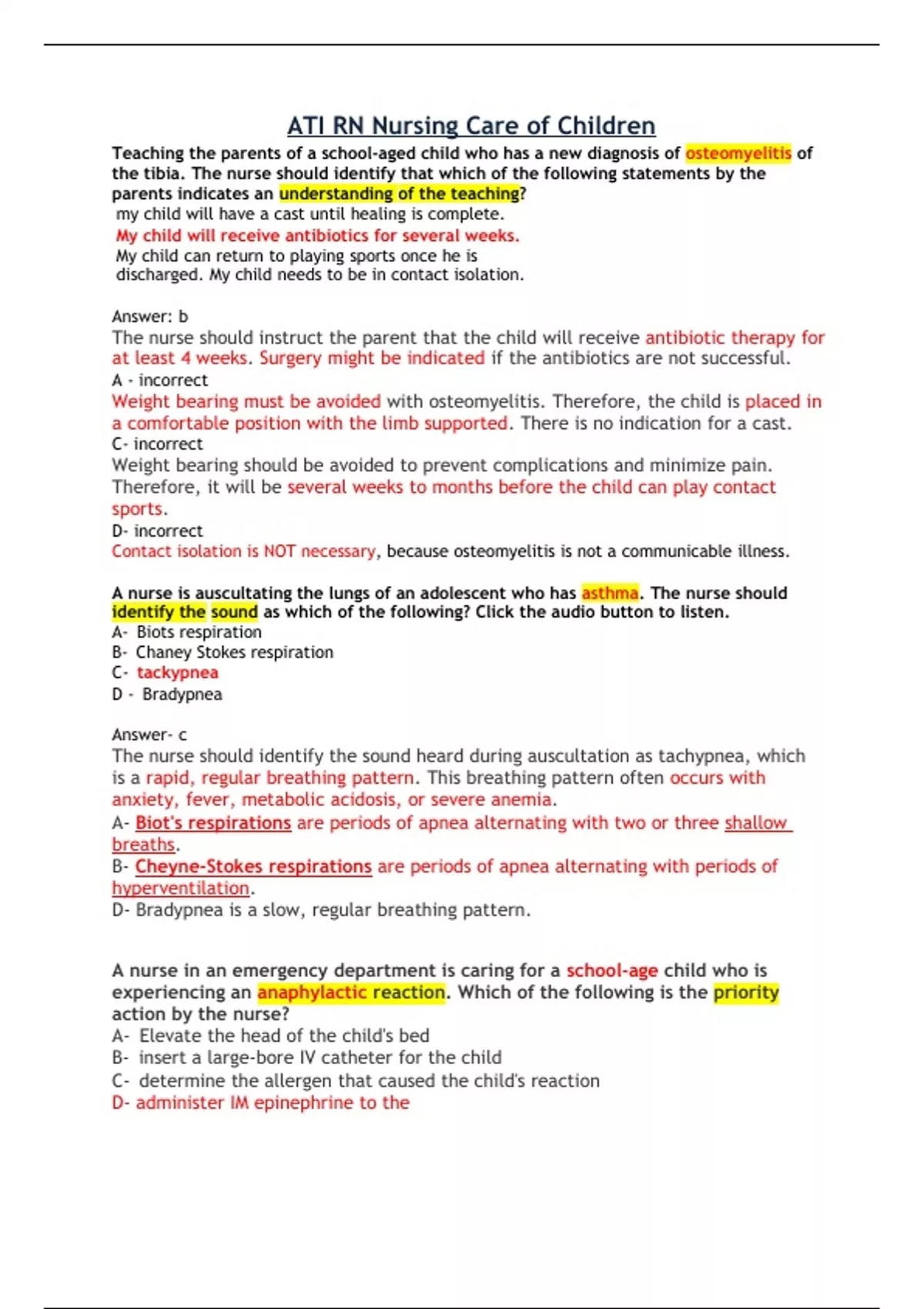 (NGN) ATI RN Nursing Care of Children Proctored Exam Questions and ...