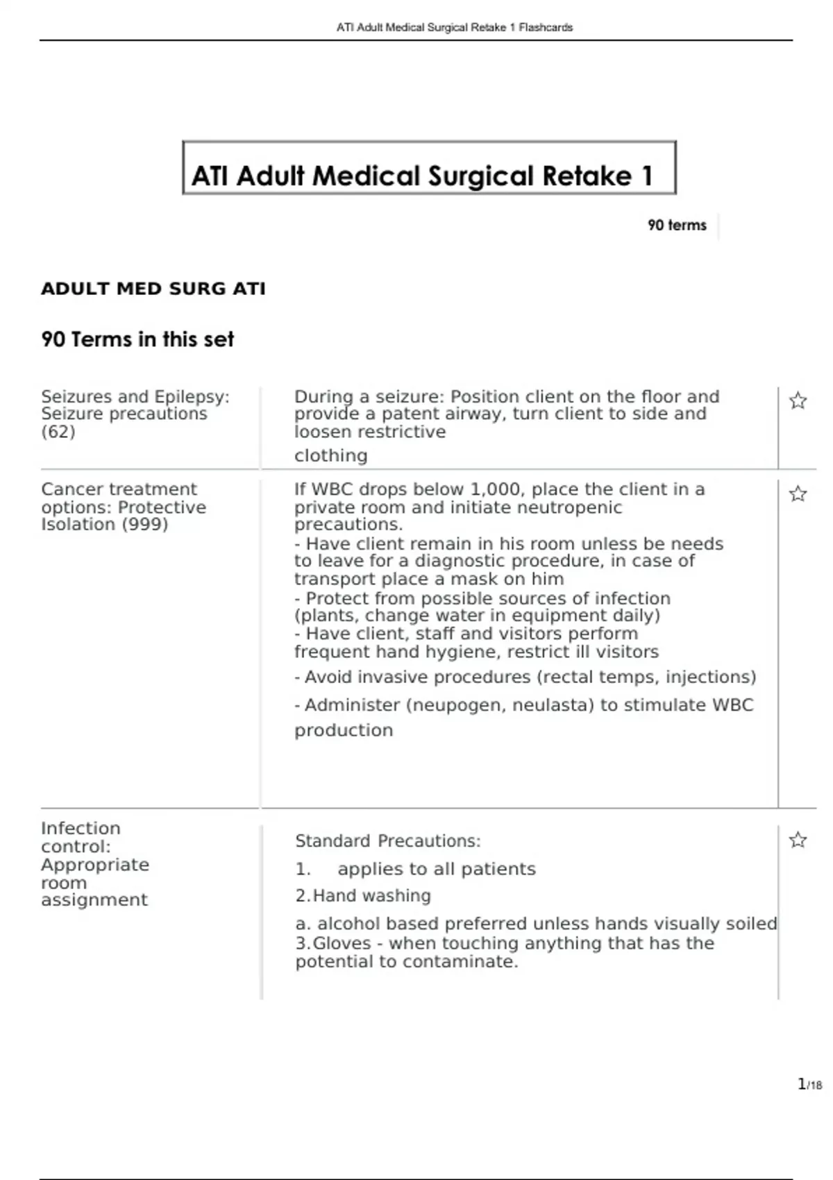 ATI Adult Medical Surgical Retake 1 Flashcards (90 terms) - ATI Course ...