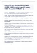 FLORIDA BAIL BOND STATE TEST GUIDE 2020 Questions and Answers 100&percnt; Correct&lpar;SCORED A&plus;&rpar;