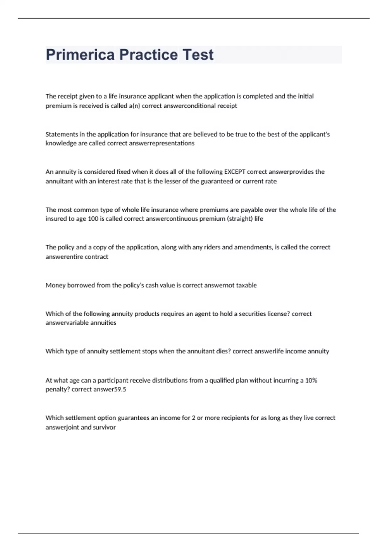 Primerica Practice Test 2023 FIN RISK MANAG Stuvia US