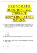 HESI V2 MATH QUESTIONS AND CORRECT ANSWERS ,LATEST 2023-2024 
