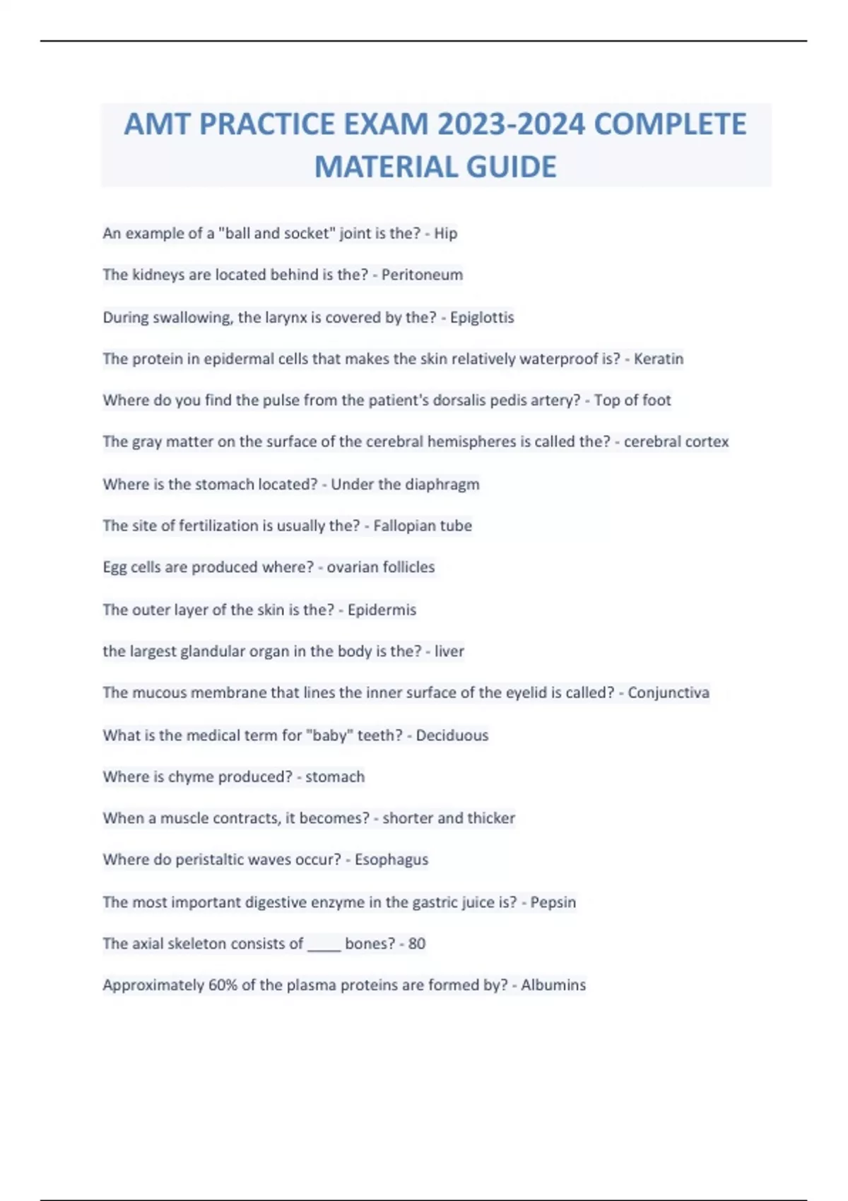 AMT PRACTICE EXAM COMPLETE MATERIAL GUIDE AMT Stuvia US