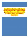 Complete Test Bank Brock Biology of Microorganisms 16th Edition Madigan Questions & Answers with rationales &lpar;Chapter 1-34&rpar;