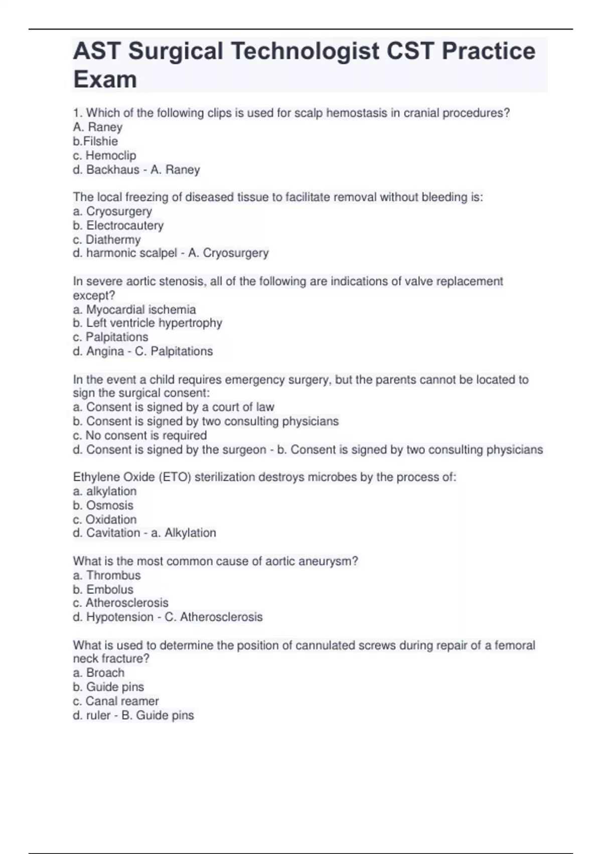 AST Surgical Technologist CST Practice Exam - Bio836 - Stuvia US