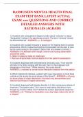 RASMUSSEN MENTAL HEALTH FINAL EXAM TEST BANK LATEST ACTUAL  EXAM 200 QUESTIONS AND CORRECT  DETAILED ANSWERS WITH RATIONALES |AGRADE 