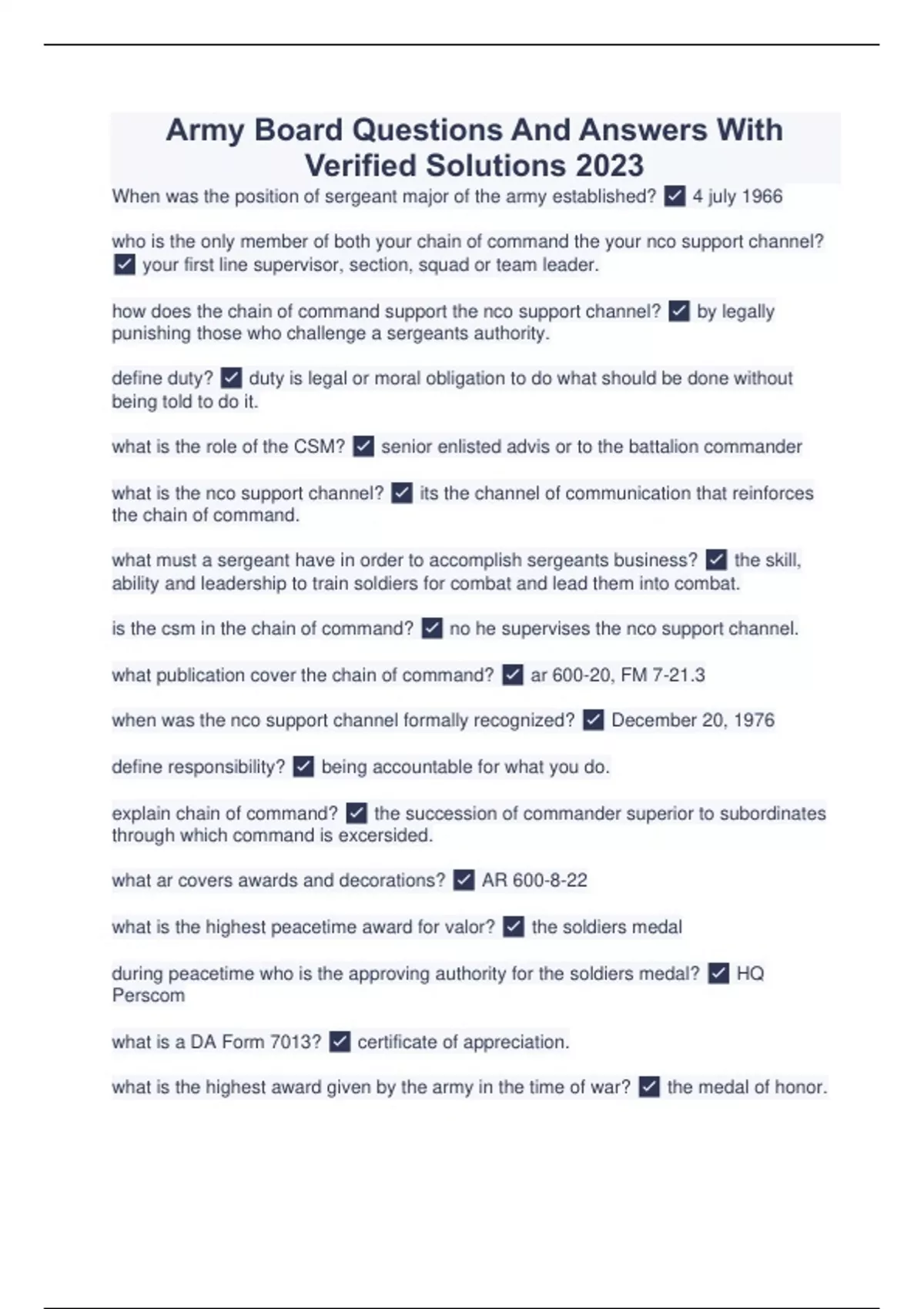 Army Promotion Board Verified Package With Latest Solutions 2023 Tests