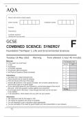 AQA GCSE COMBINED SCIENCE SYNERGY Foundation Tier	Paper 1 Life and Environmental Sciences JUNE 2023
