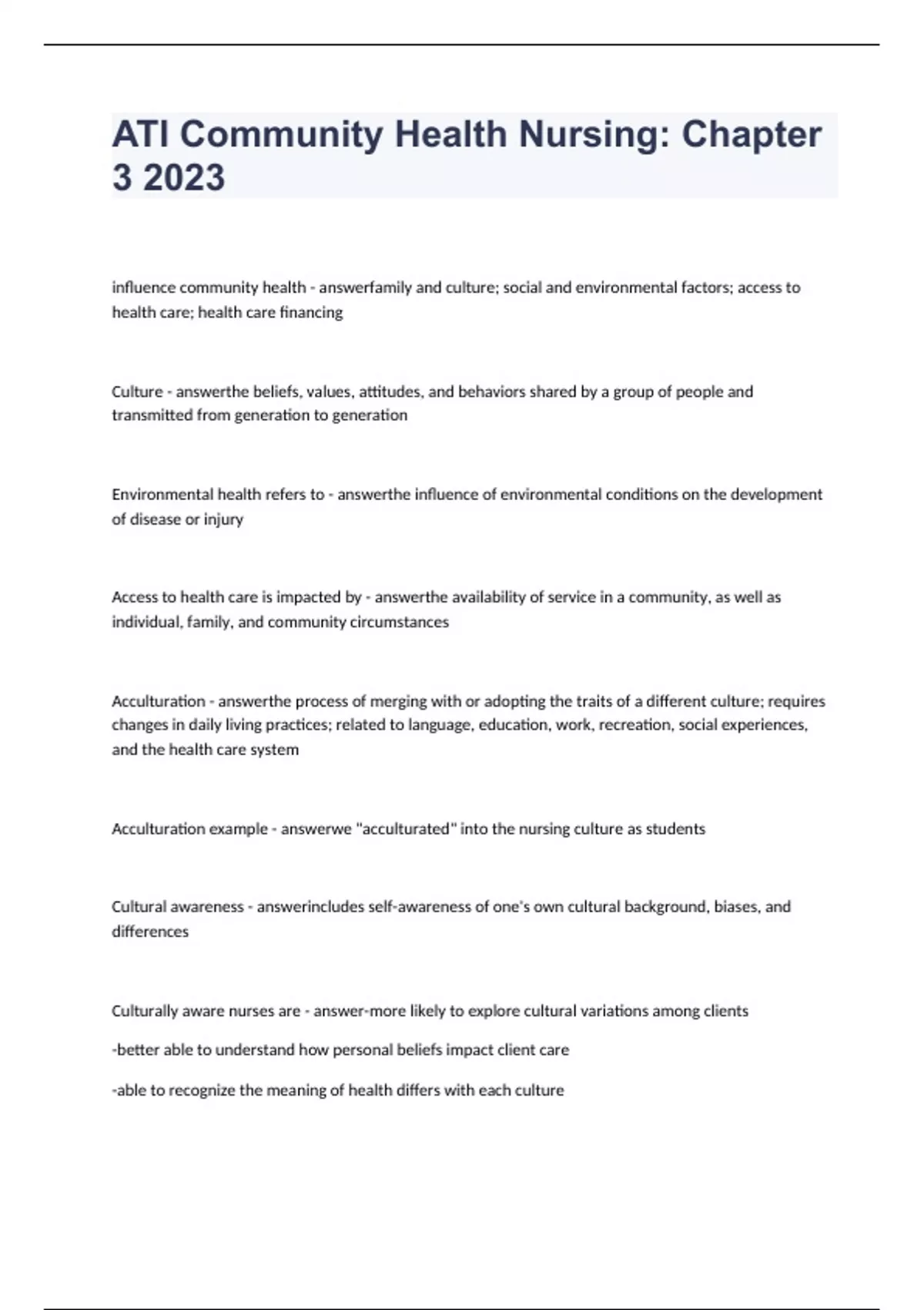 ATI Community Health Nursing: Chapter 3 Updated Questions with Answers ...