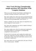 State Truck Driving Championship sample questions 2023 Questions With Complete Solutions