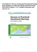Test Bank For Success in Practical&sol;Vocational Nursing from Student to Leader 9th Edition Patricia Knecht &vert; 2023&sol;2024 &vert;Chapter 1-19 &vert; Complete Questions and Answers A&plus;&period;