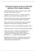 AP Statistics Final Exam Review 2023-2024 Questions With Complete Solutions