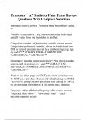 Trimester 1 AP Statistics Final Exam Review Questions With Complete Solutions