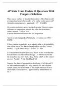 AP Stats Exam Review #1 Questions With Complete Solutions