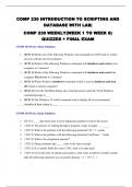 COMP 230 INTRODUCTION TO SCRIPTING AND DATABASE WITH LAB| COMP 230 WEEKLY(WEEK 1 TO WEEK 8) QUIZZES + FINAL EXAM