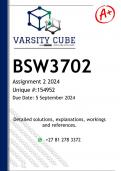 BSW3702 Assignment 2 (DETAILED ANSWERS) 2024 - DISTINCTION GUARANTEED