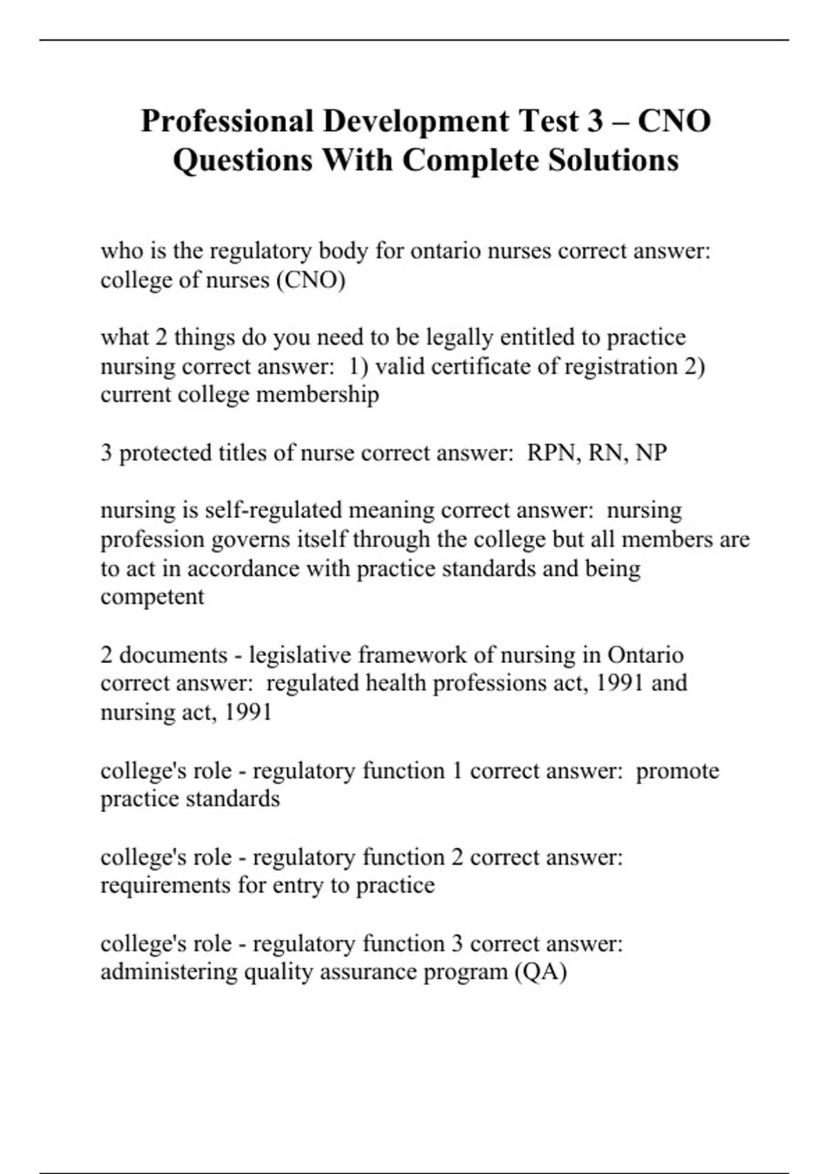 Professional Development Test 3 – CNO Questions With Complete Solutions ...