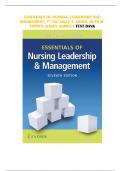 ESSENTIALS OF NURSING LEADERSHIP & MANAGEMENT, 7TH ED, SALLY A. WEISS, RUTH M. TAPPEN, KAREN GRIMLEY TEST BANK | QUESTIONS & EXPLAINED ANSWERS (GRADED A+) | UPDATED 2023