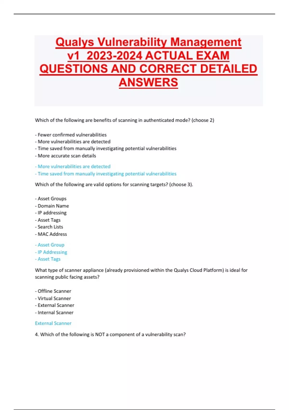 Vulnerability Journal Question Qualys Vulnerability Management v ACTUAL EXAM QUESTIONS AND CORRECT ...