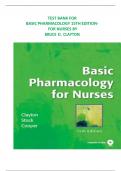 TEST  BANK FOR BASIC PHARMACOLOGY 15TH EDITION- FOR NURSES BY BRUCE D. CLAYTON