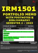 IRM1501 PORTFOLIO MEMO - OCT&period;&sol;NOV&period; 2023 - SEMESTER 2 - UNISA - UNIQUE NUMBER&colon;- 863366 - DUE 6 OCTOBER 2023 - MEMO INCLUDES BIBLIOGRAPHY AND FOOTNOTES - 100&percnt; PASS GUARANTEED&period; 