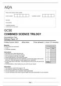AQA GCSE COMBINED SCIENCE TRILOGY Foundation Tier Biology Paper 2F June 2023