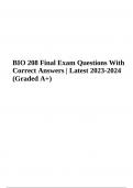 BIO 208 Final Exam Questions With Correct Answers Latest 2023-2024 Graded 100%