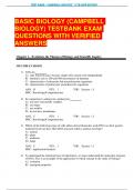 BASIC BIOLOGY (CAMPBELL  BIOLOGY) TESTBANK EXAM  QUESTIONS WITH VERIFIED  ANSWER
