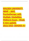 WALDEN UNIVERSITY NRNP – 6645 Psychotherapy with Multiple Modalities Midterm Exam - Week 6 new update 2022/2023 GRADED A+