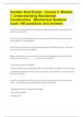 Humber Real Estate - Course 2, Module 7, Understanding Residential Construction - Mechanical Systems|148 questions and answers