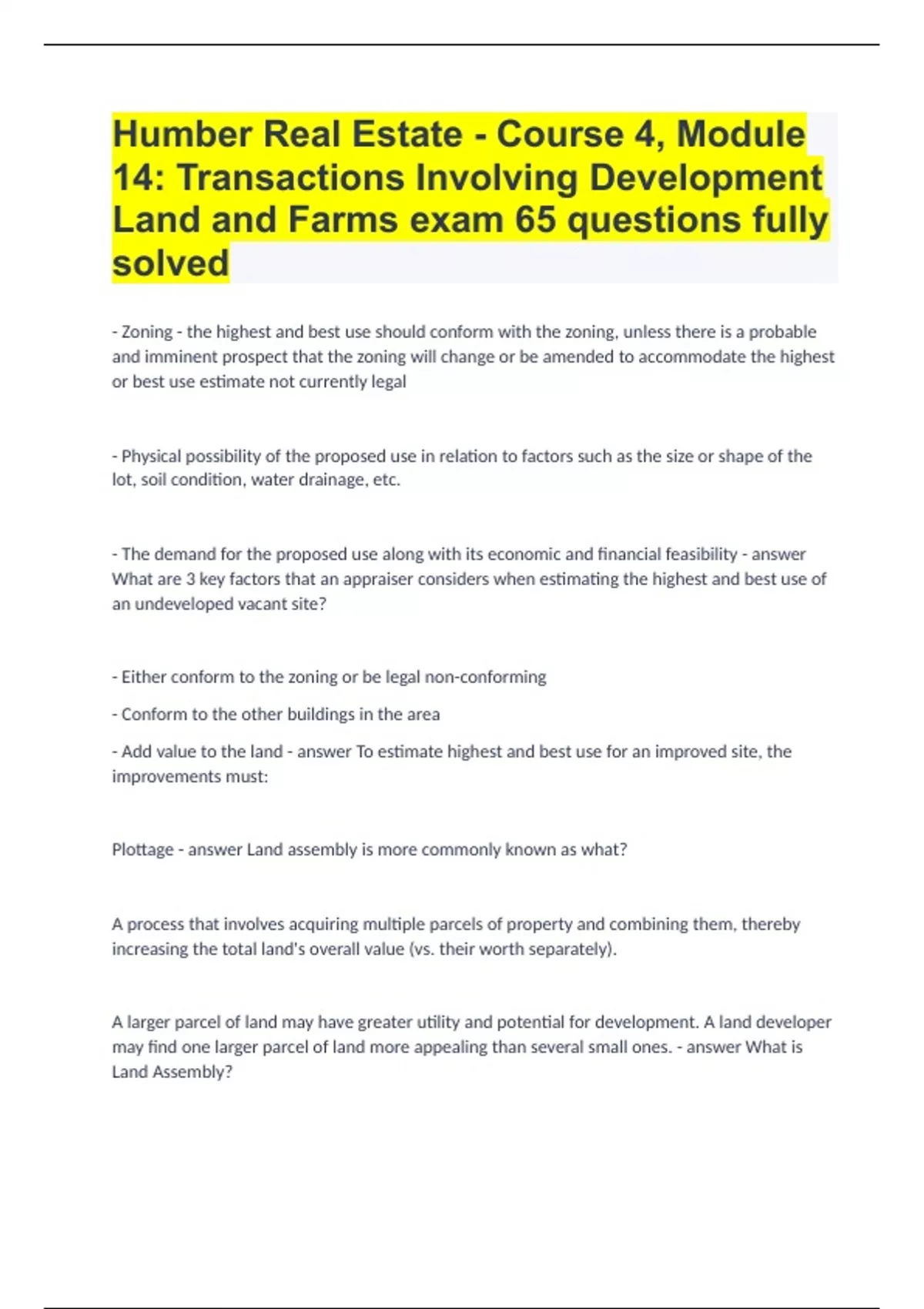 Humber Real Estate Course 4 Module 14 Transactions Involving