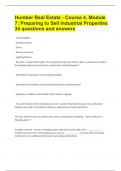 Humber Real Estate - Course 4, Module 7 Preparing to Sell Industrial Properties |34 questions and answers.docx