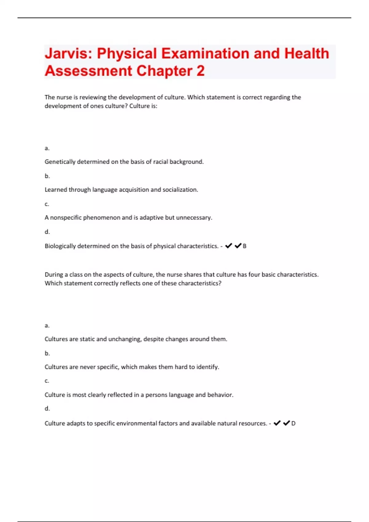 Jarvis Physical Examination and Health Assessment Chapter 2 Questions and Answers(A+ Solution
