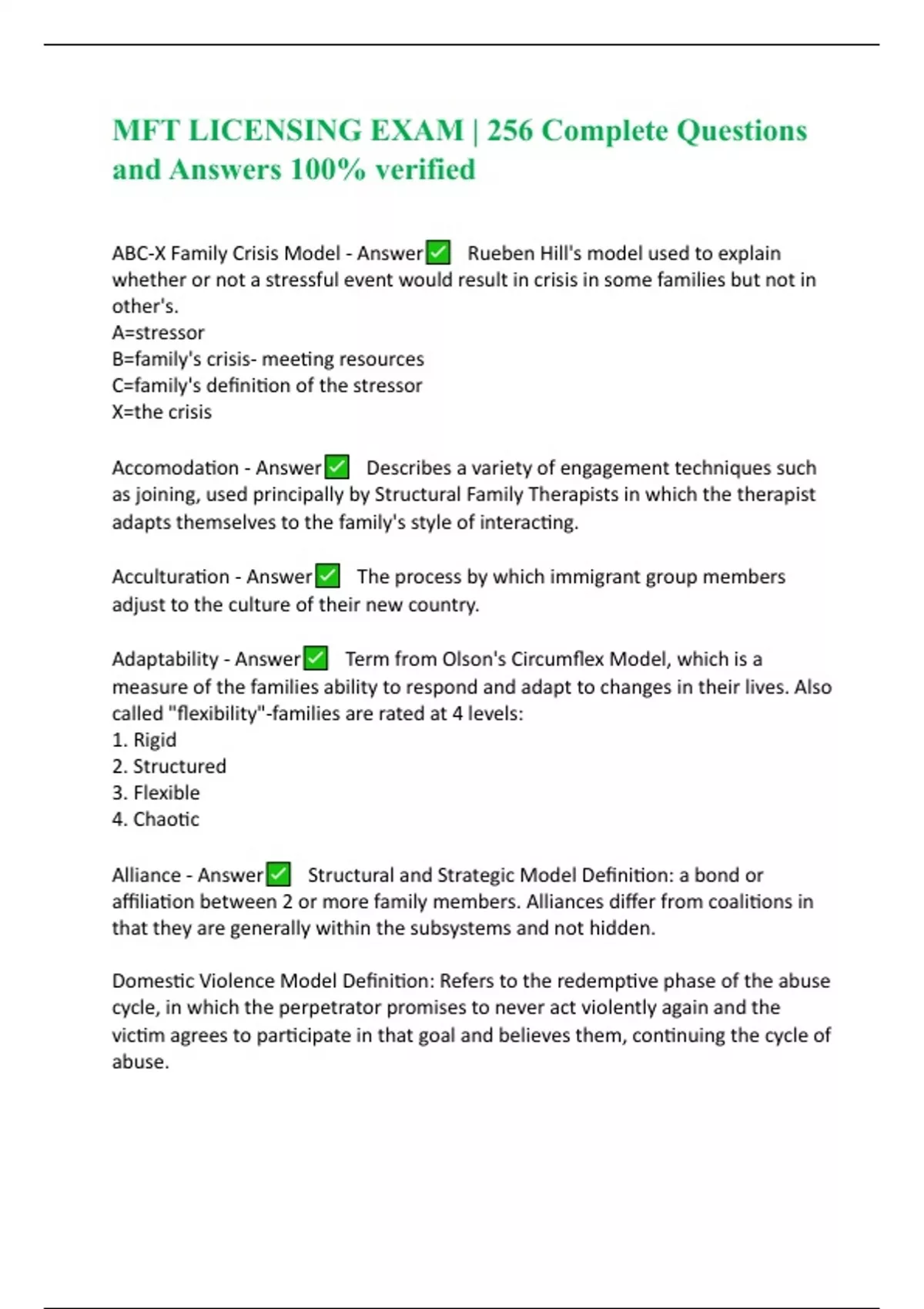 Mft Course Patch MFT LICENSING EXAM | 256 Complete Questions and Answers 100% verified ...