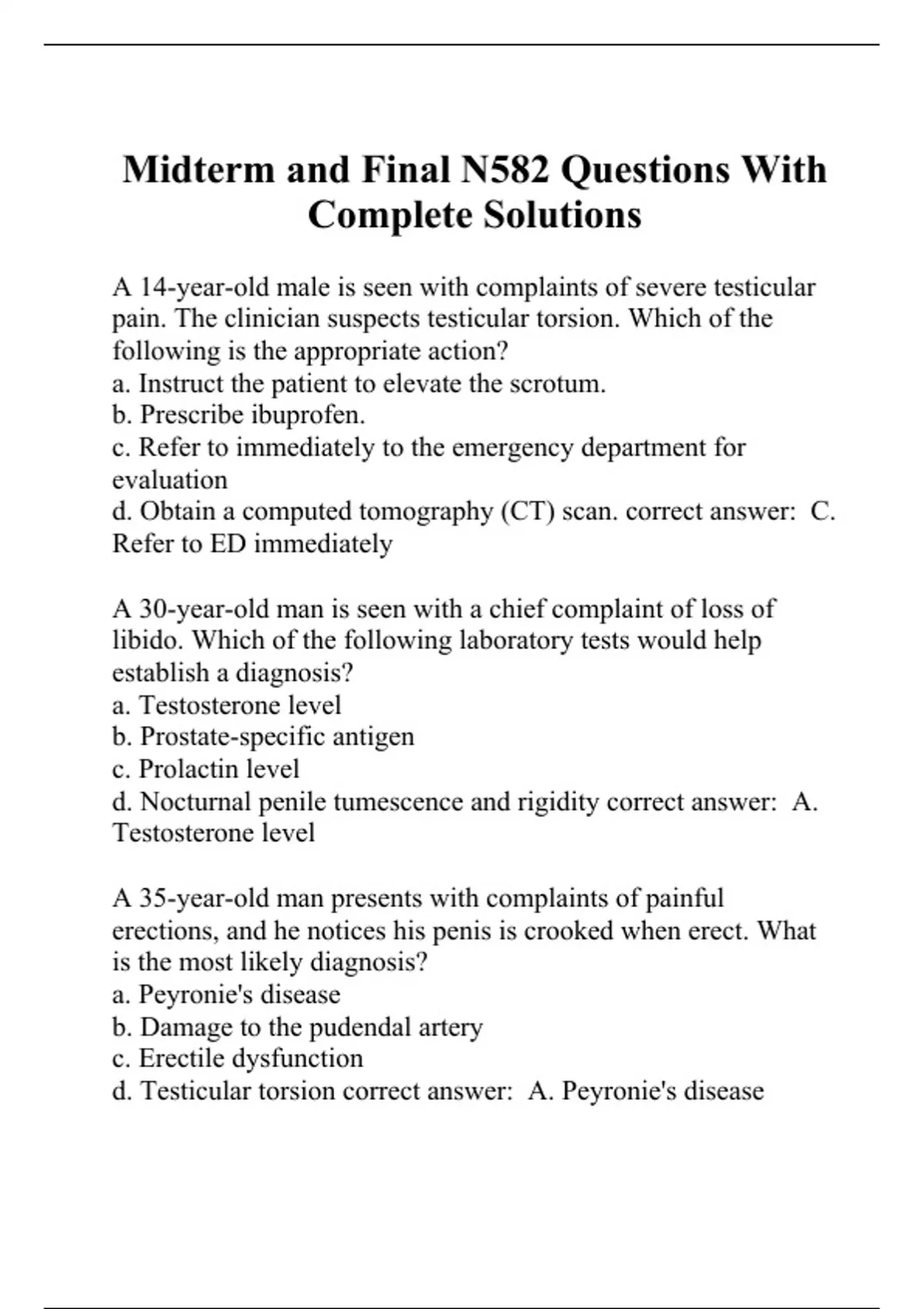 582 Sample Questions Midterm and Final N582 Questions With Complete Solutions - N582 - Stuvia US