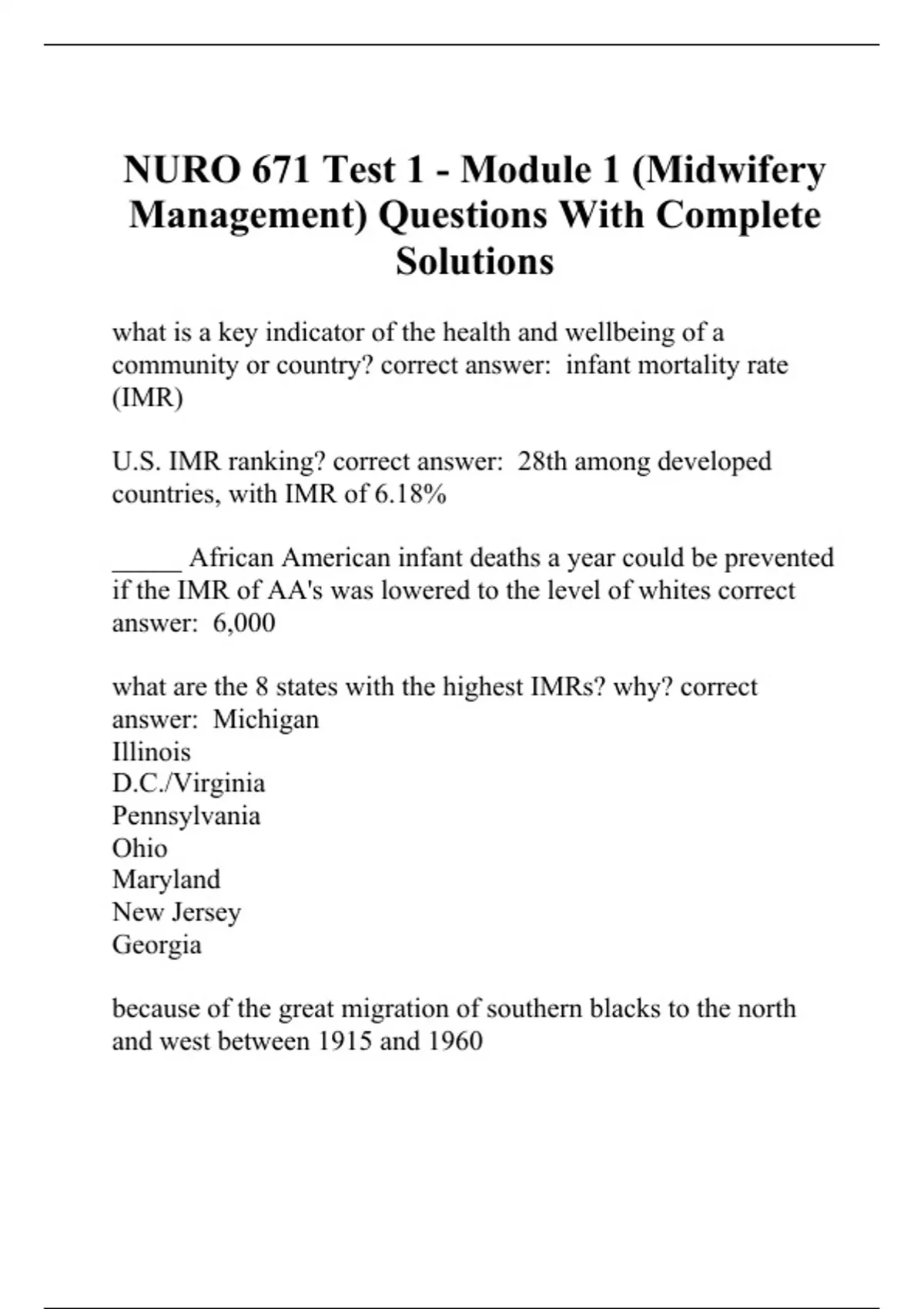 NURO 671 Test 1 - Module 1 (Midwifery Management) Questions With ...