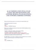 ALAT CERTIFICATION FINAL EXAM  LATEST 2023-2024 QUESTIONS AND  ANSWERS 200 REAL EXAM QUESTIONS  AND ANSWERS &lpar;VERIFIED ANSWERS&rpar;