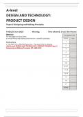 AQA A-level DESIGN AND TECHNOLOGY: PRODUCT DESIGN 7552/2 Paper 2 Designing and Making Principles  Question Paper and Mark scheme June 2023