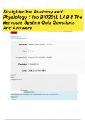 Straighterline Anatomy and Physiology 1 Lab BIO201L Lab 8 The Nervous System Quiz QUESTIONS AND ANSWERS 2023