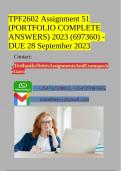 TPF2602 Assignment 51 (PORTFOLIO COMPLETE ANSWERS) 2023 (697360) - DUE 28 September 2023