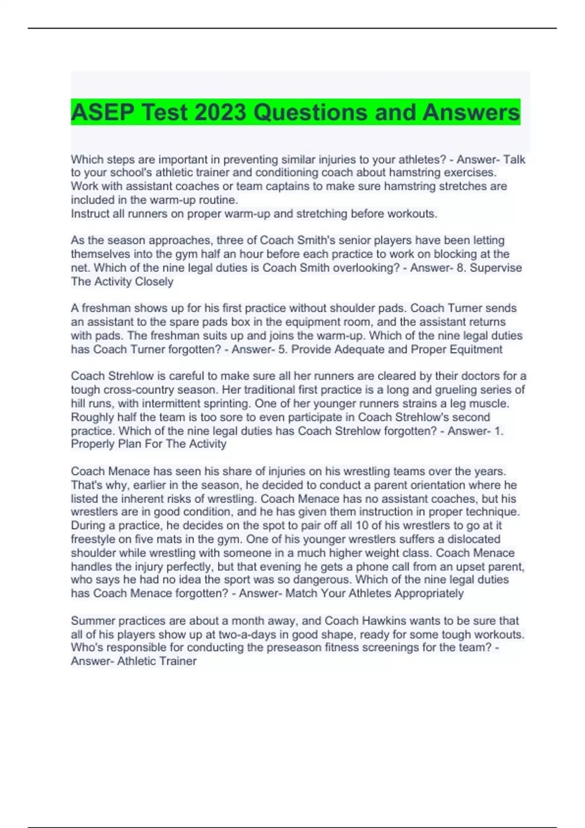 ASEP Test 2023 Questions and Answers ASEP Stuvia US