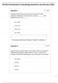 PSY101 Introduction to Psychology Questions and Answers 2023