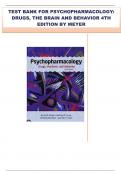 TEST BANK FOR PSYCHOPHARMACOLOGY: DRUGS, THE BRAIN AND BEHAVIOR 4TH EDITION BY MEYER, ALL CHAPTERS COVERED, GRADED A+