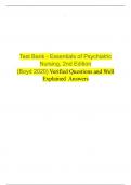 Test Bank - Essentials of Psychiatric Nursing, 2nd Edition