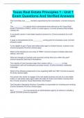 Texas Real Estate Principles 1 - Unit 1 Exam Questions And Verified Answers