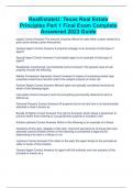 RealEstateU&colon; Texas Real Estate Principles Part 1 Final Exam Complete Answered 2023 Guide